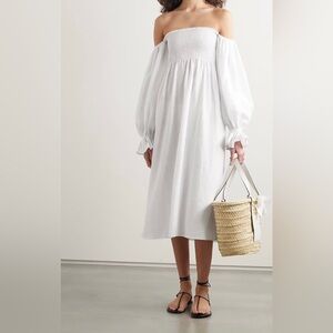 SLEEPER Atlanta Linen Midi Dress in white size XS